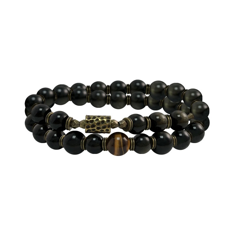 Wisdom's Glow - Gold Obsidian Double Circle Bracelet