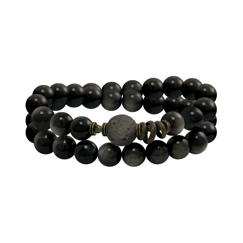 Ahonui - Silver Obsidian Double Circle Bracelet