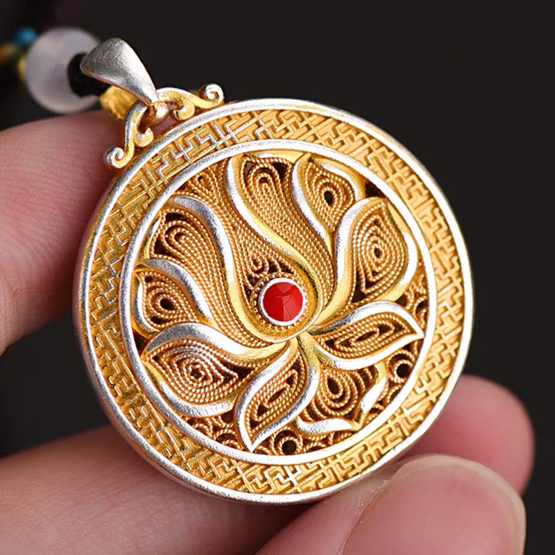 Cloisonné Lotus Pendant