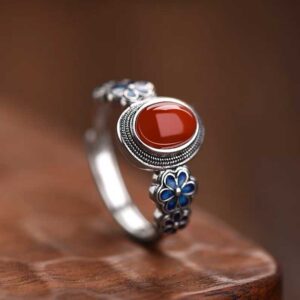 Red Agate Blossom Ring
