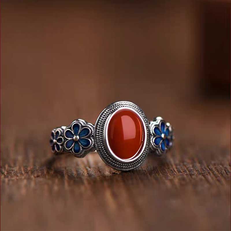 Red Agate Blossom Ring