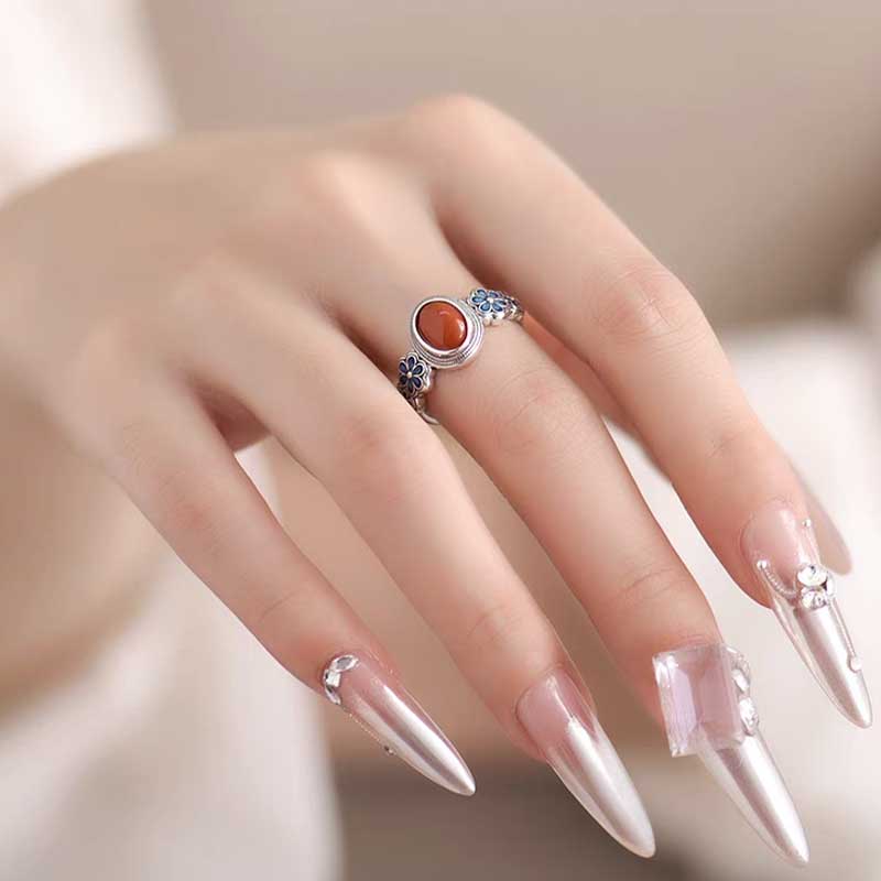 Red Agate Blossom Ring