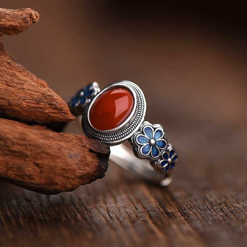 Red Agate Blossom Ring