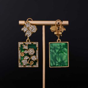 Green Square Blossom Earrings