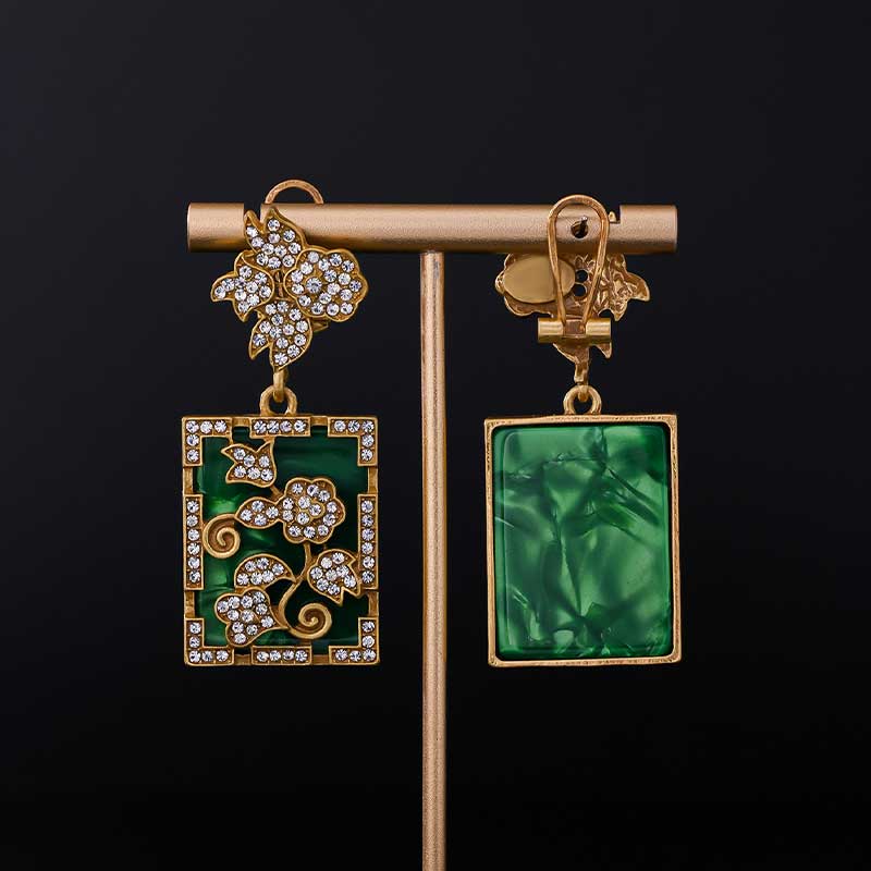 Green Square Blossom Earrings